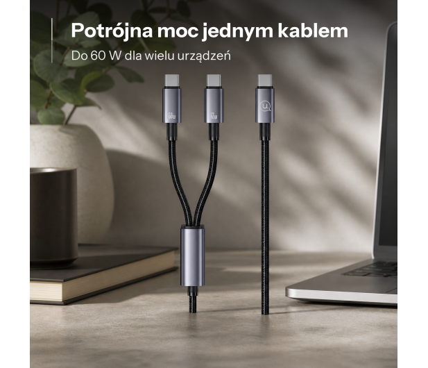 USAMS Kabel 2w1 2xUSB-C 72W 1,2m Aluminum - 1569153 - zdjęcie 2